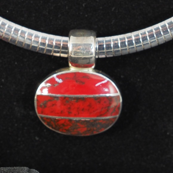 Mexico 925 Sterling Silver Red Jasper Inlay Omega Necklace Bracelet Earrings Set - Picture 3 of 16
